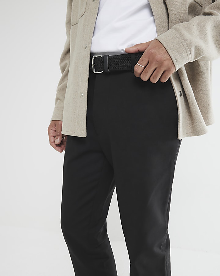 Black Slim Belted Chino Trousers