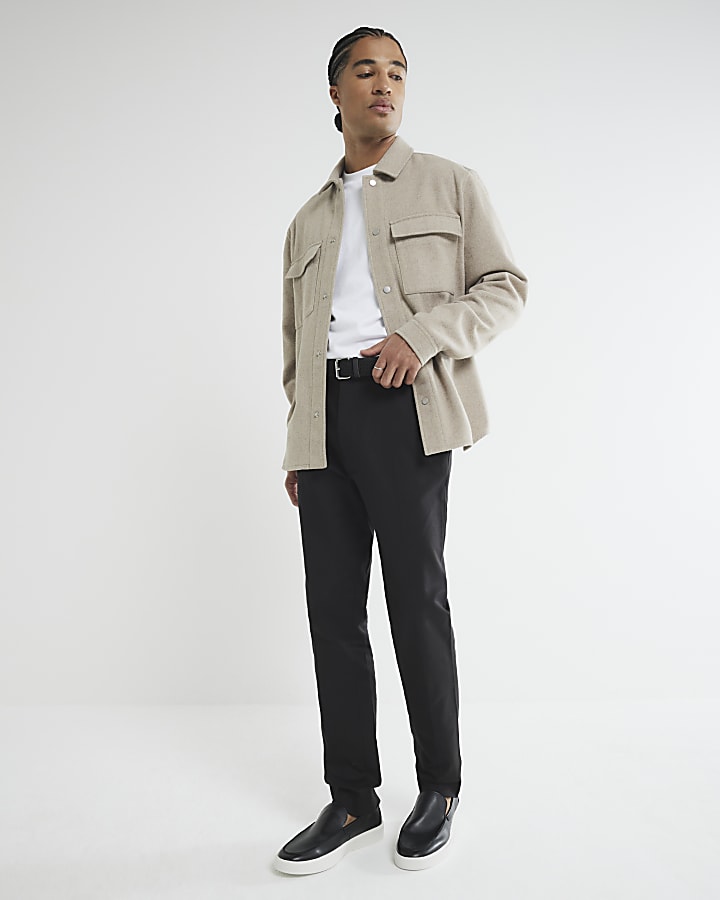 Black Slim Fit Belted Chino Trousers