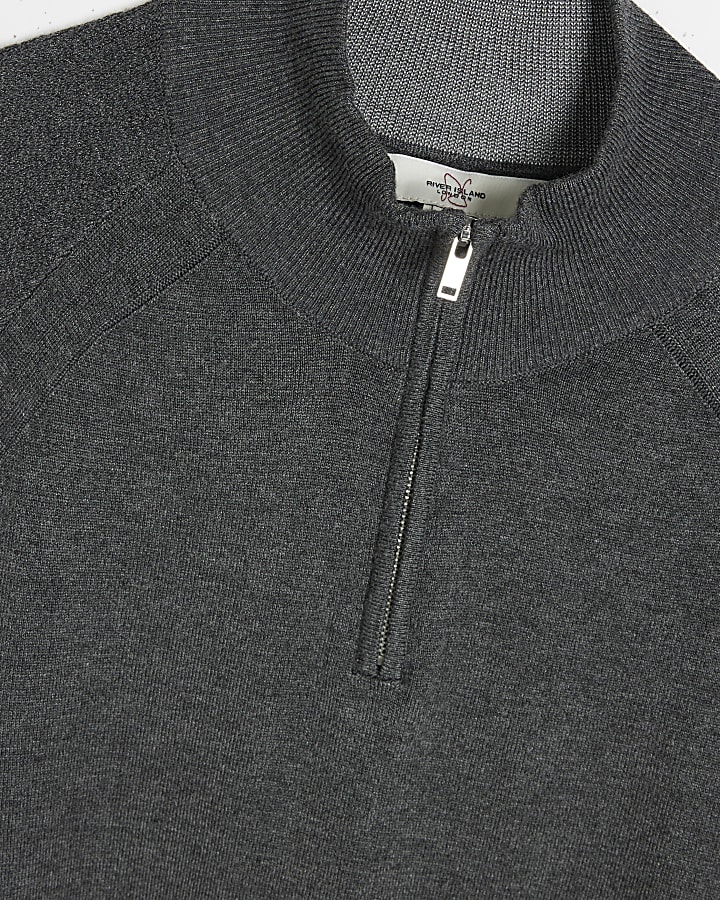 Grey Long Sleeve Half Zip Funnel Jumper