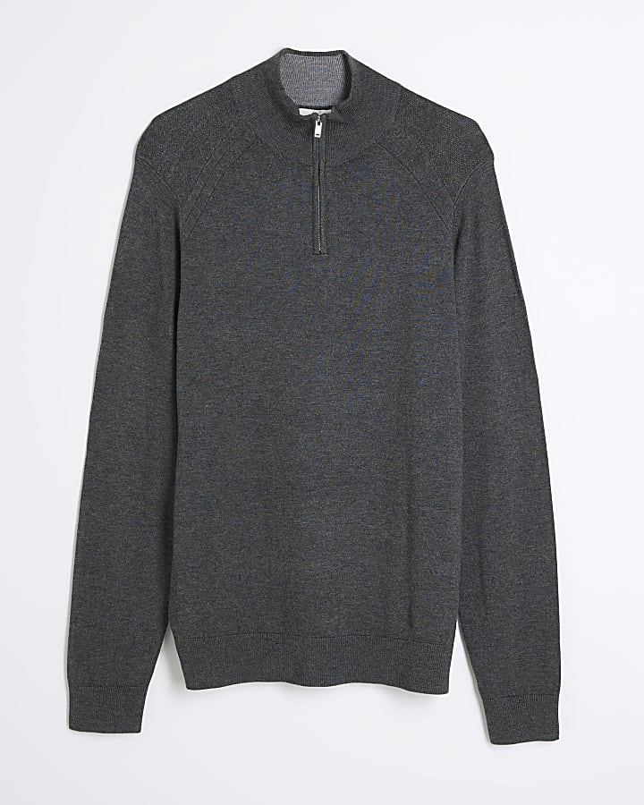 Grey Long Sleeve Half Zip Funnel Jumper