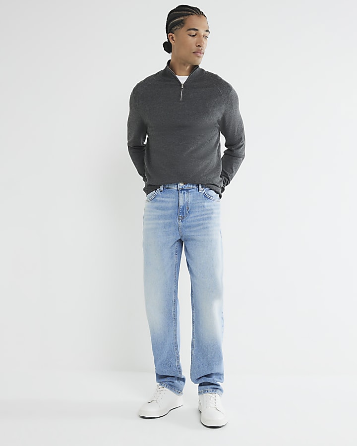 Grey Long Sleeve Half Zip Funnel Jumper