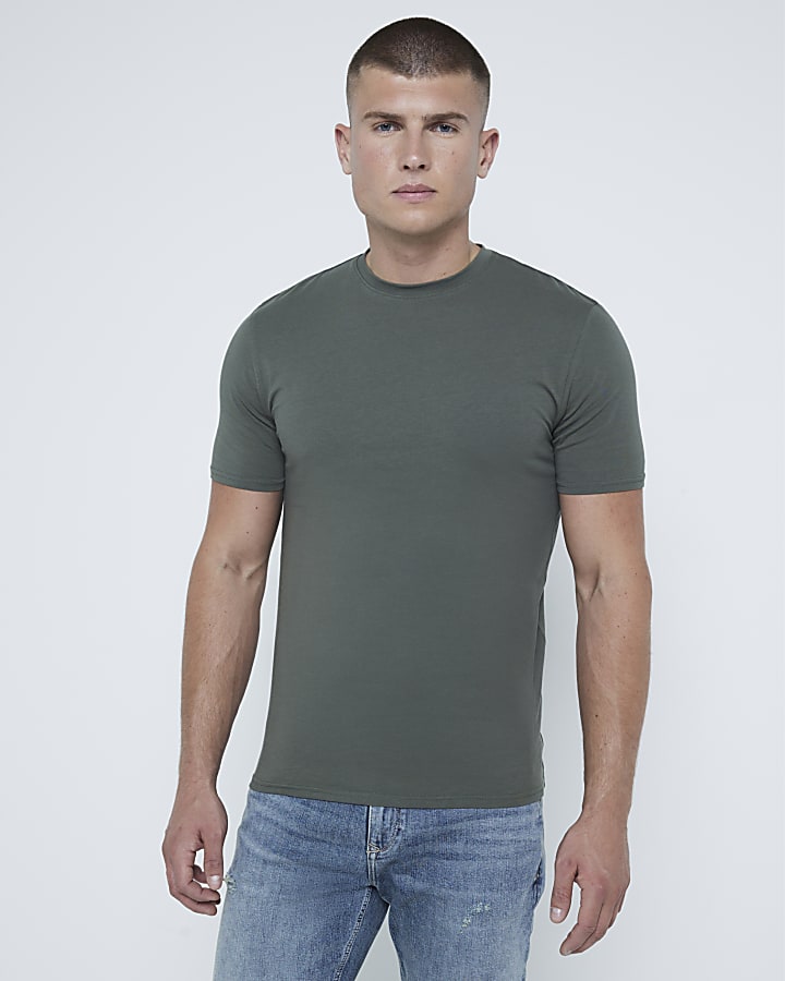 Khaki Muscle Fit RI Studio T-Shirt