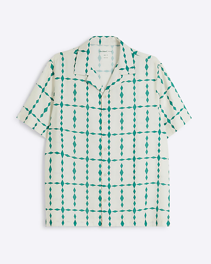 Blue regular fit diamond print revere shirt