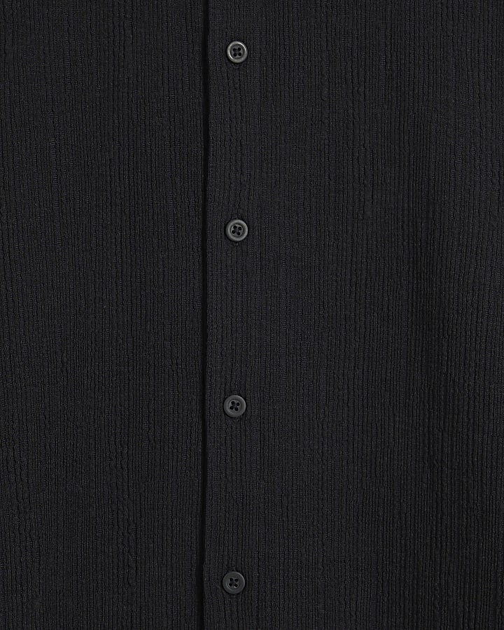 Black Regular Fit Plisse Shirt