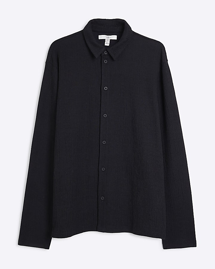 Black Regular Fit Plisse Shirt