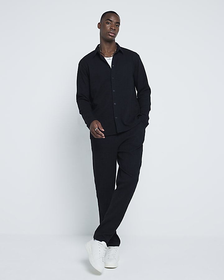 Black Regular Fit Plisse Shirt