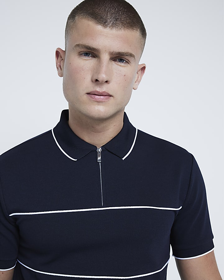 Navy Muscle Fit Block Polo Shirt