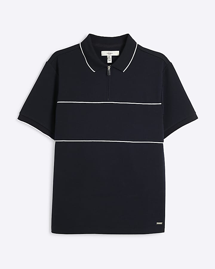 Navy Muscle Fit Block Polo Shirt