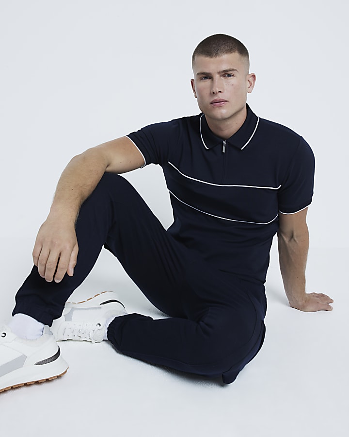 Navy Muscle Fit Block Polo Shirt