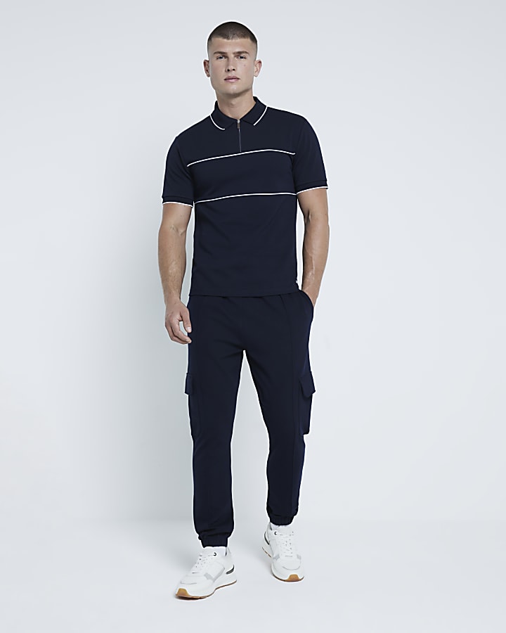 Navy Muscle Fit Block Polo Shirt