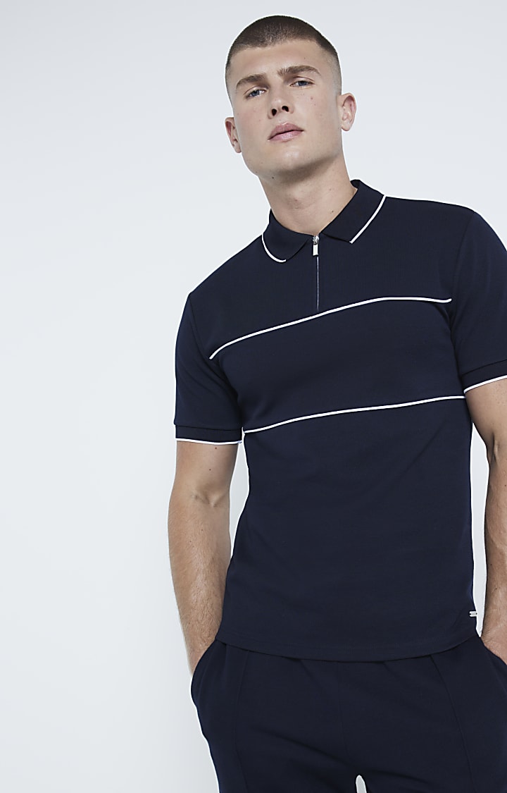 Navy Muscle Fit Block Polo Shirt