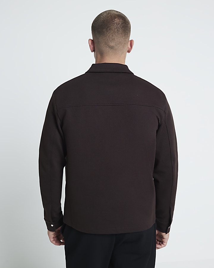 Brown Long Sleeve Jacquard Shacket