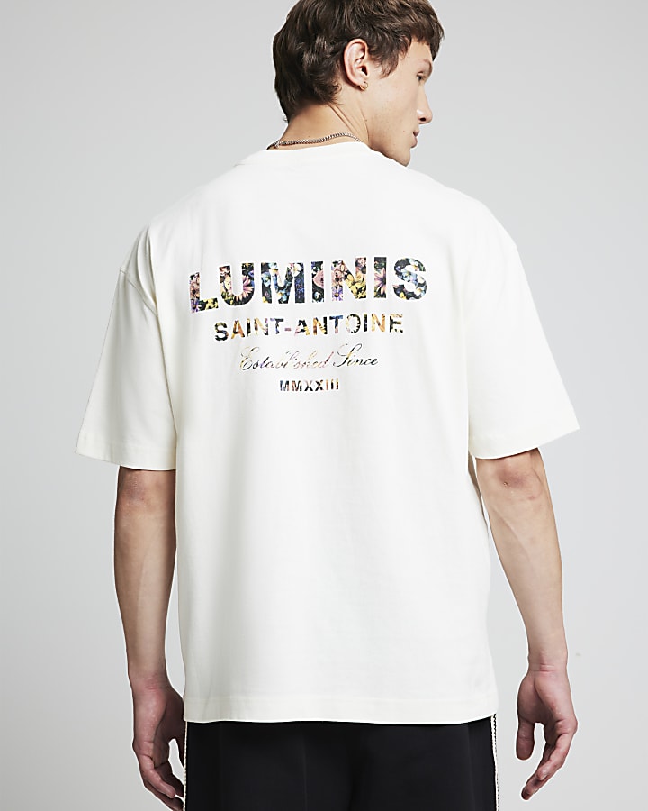 Beige oversized fit Luminis floral t-shirt