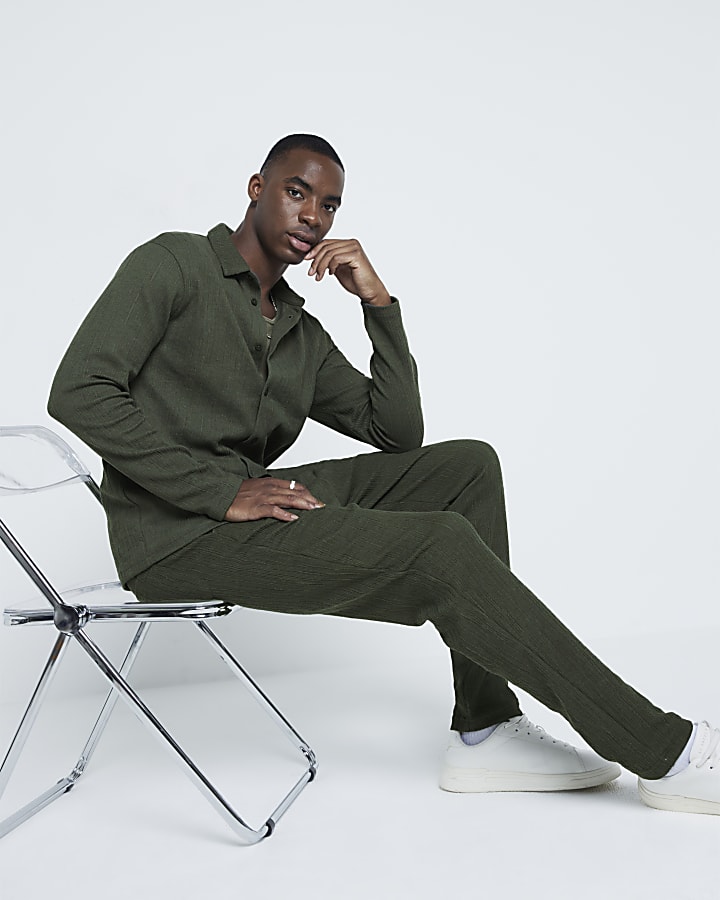 Khaki Regular Fit Plisse Open Hem Joggers