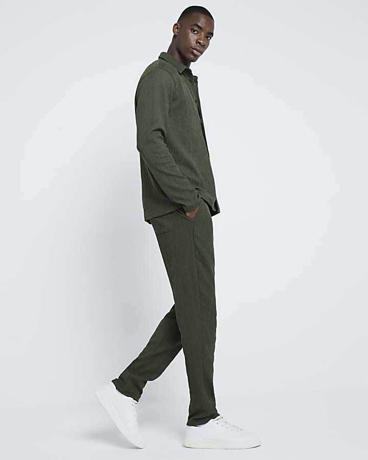 Khaki Regular Fit Plisse Open Hem Joggers