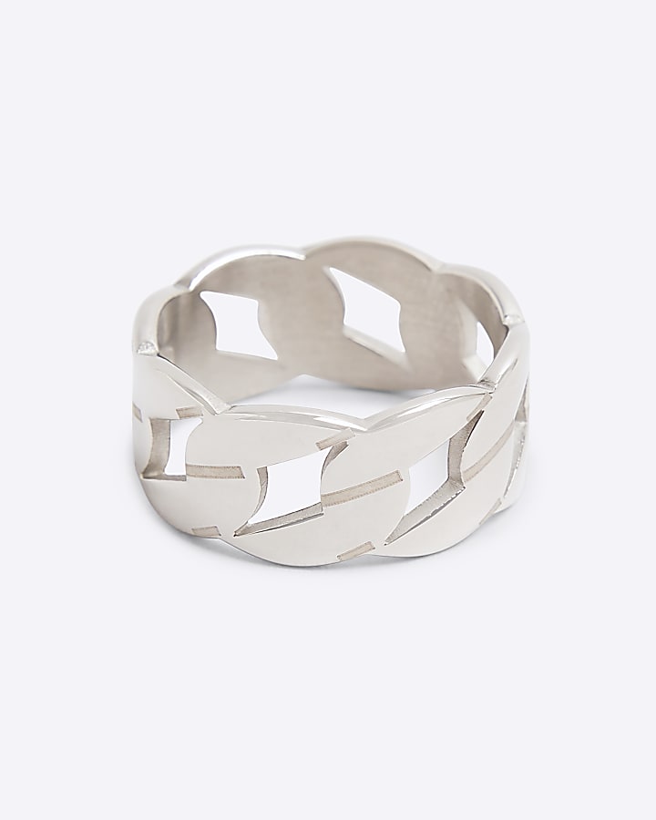 Silver Steel Chain Link Ring