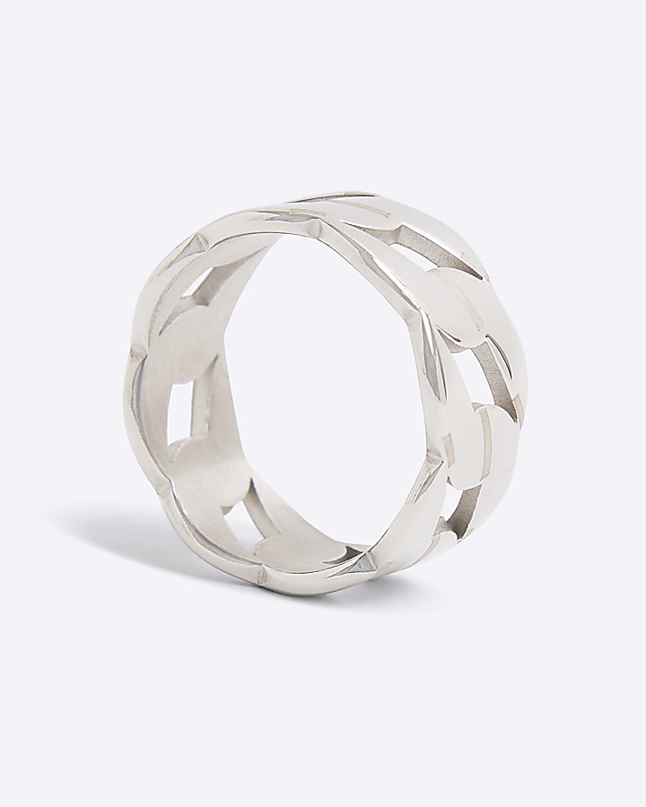 Silver Steel Chain Link Ring