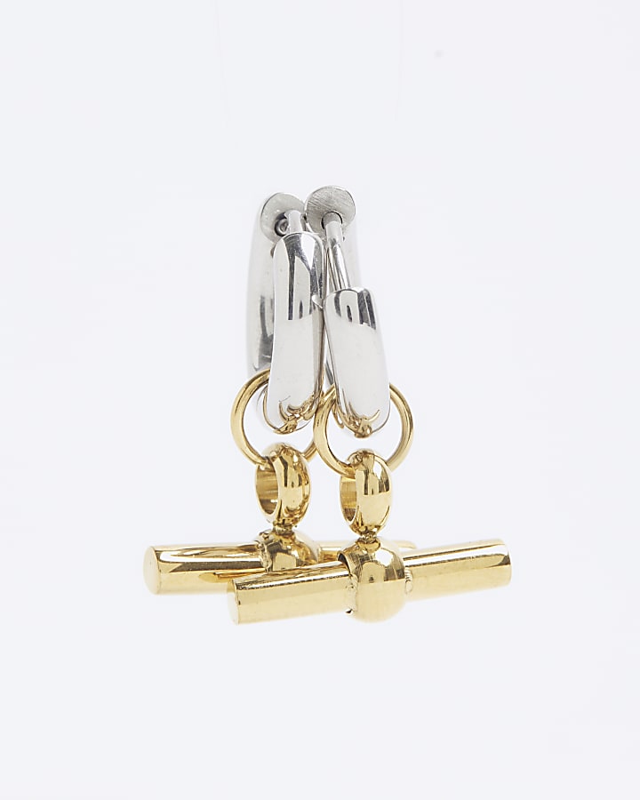 Silver Colour T Bar Hoop Earrings