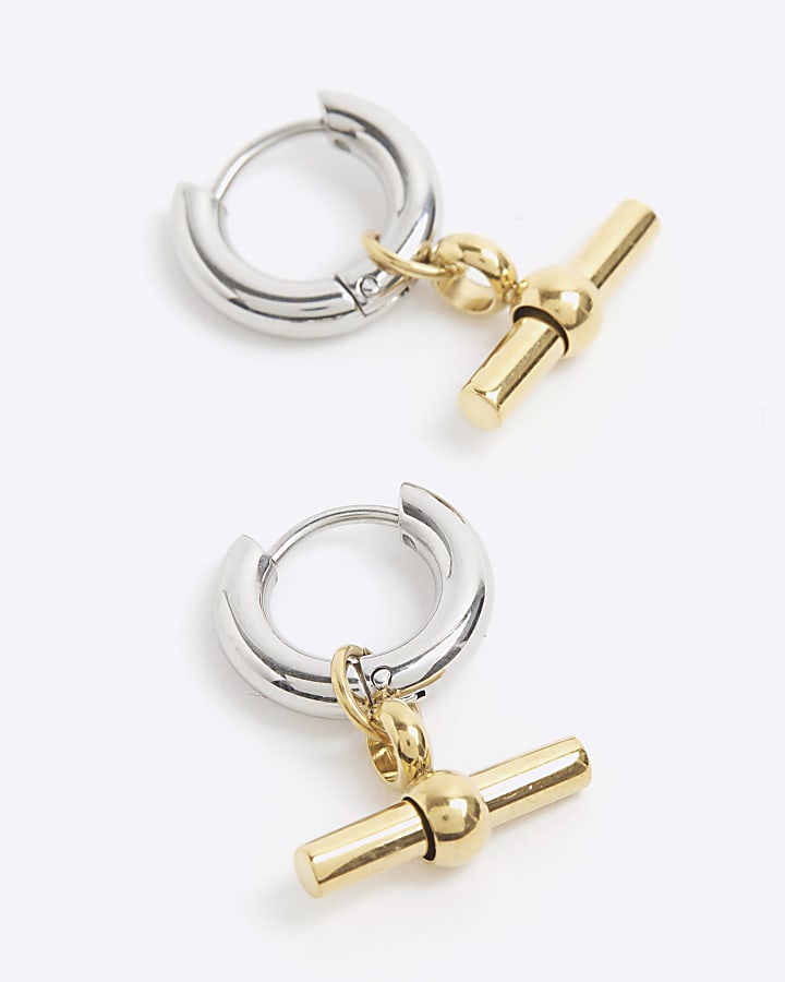 Silver Colour T Bar Hoop Earrings
