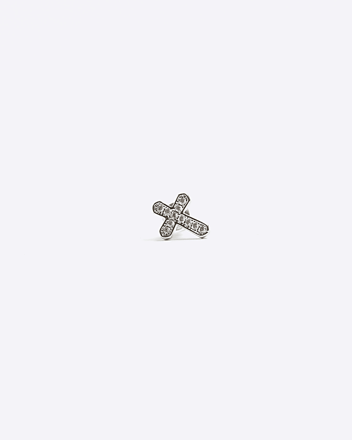 Silver colour diamante cross earrings