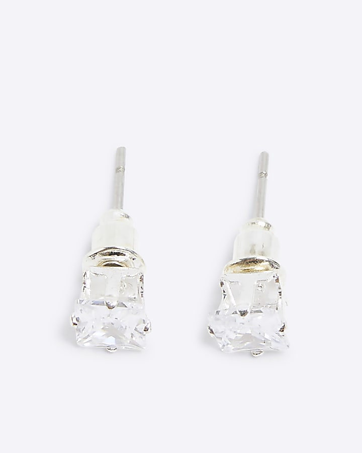 Silver plated rhinestone stud earrings