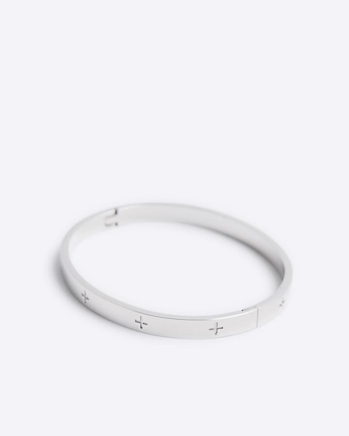 Steel Metal Rhodium Circular Bangle