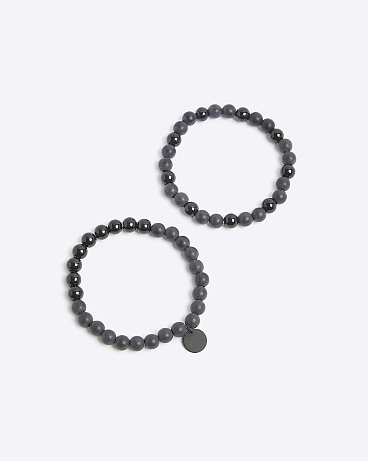 2 Pack Black Beaded Bracelets