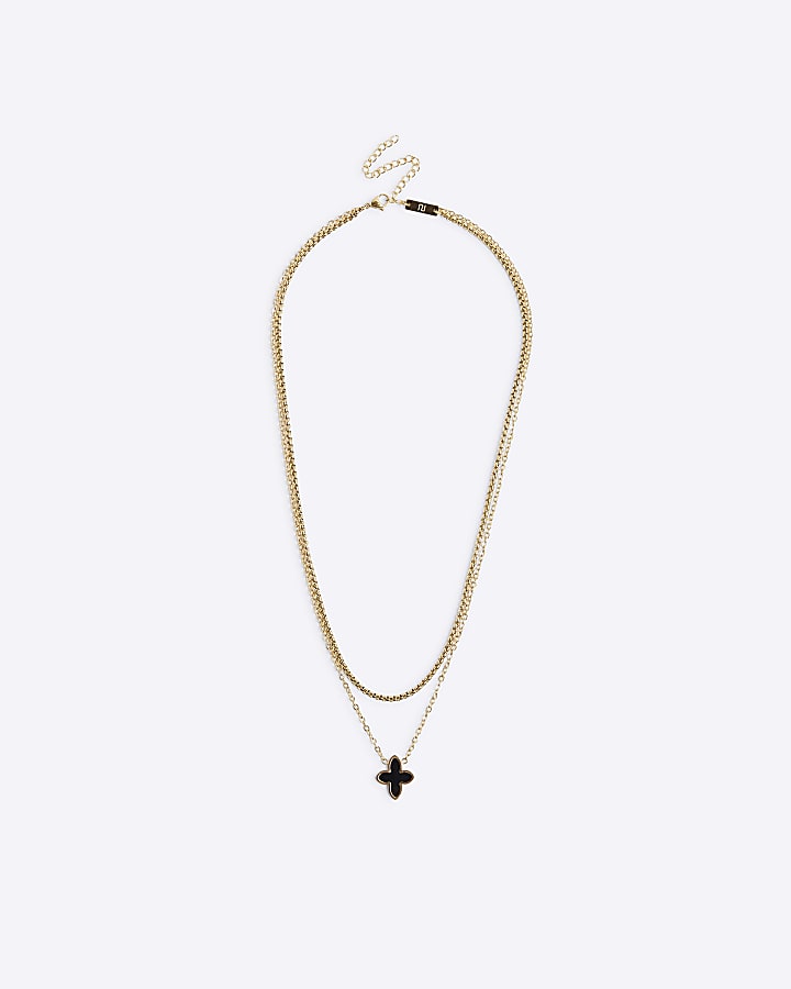 Black Stainless Steel Petal Charm Necklace