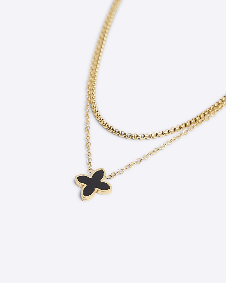 Black Stainless Steel Petal Charm Necklace