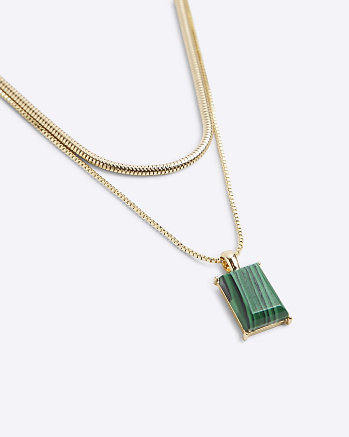 Gold Green Stone Necklace