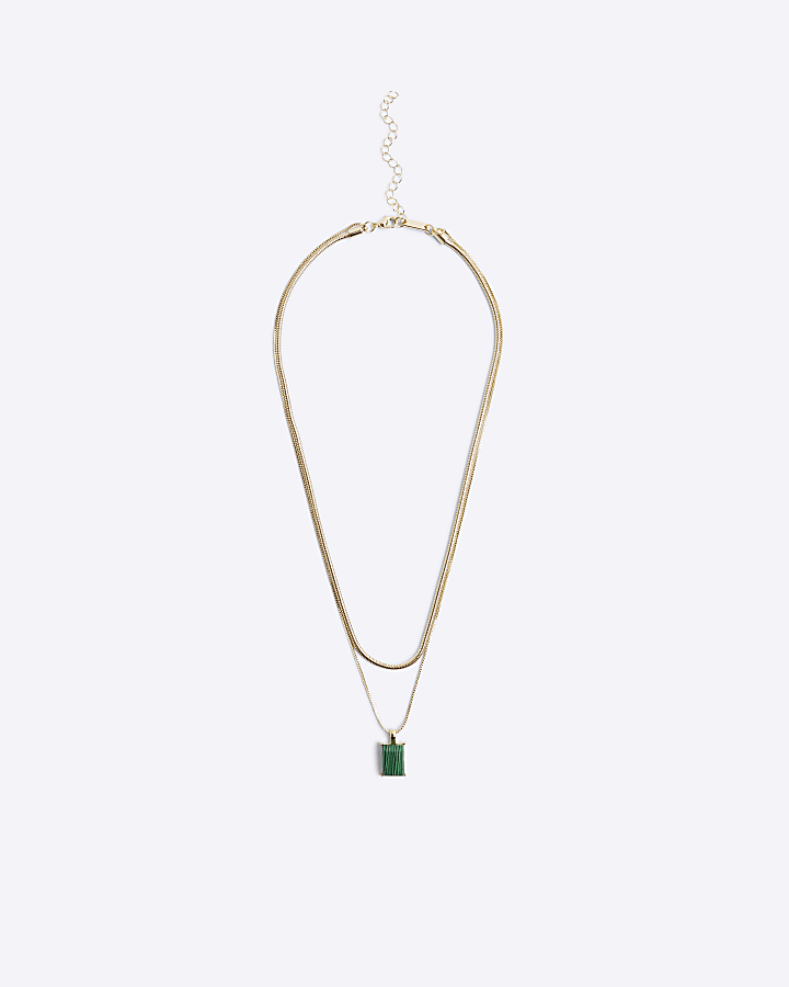 Gold Green Stone Necklace