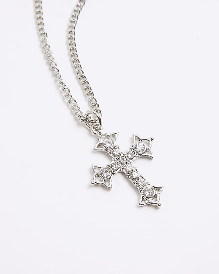 Silver Rhinestone Cross Necklace