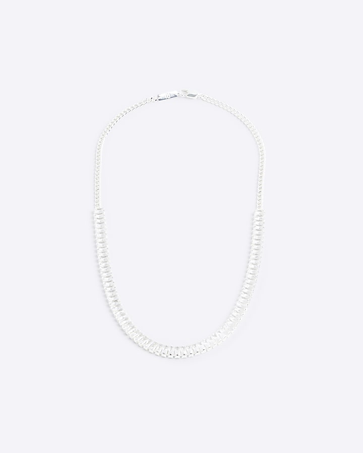 Silver colour textured necklace