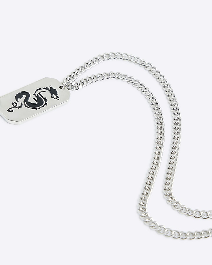 Silver colour dragon tag necklace