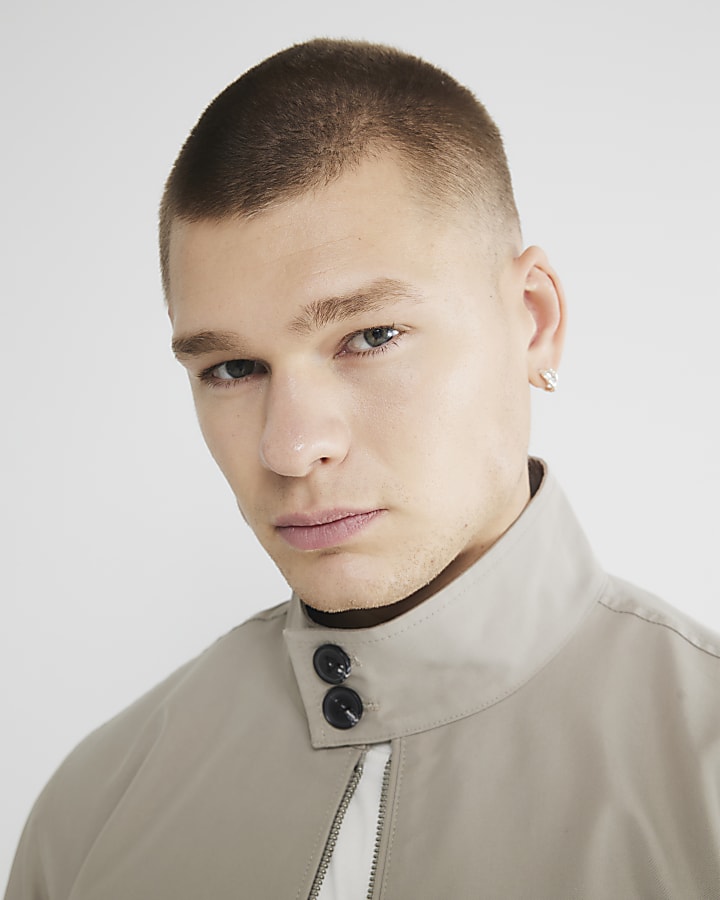 Beige Cotton Funnel Harrington Jacket
