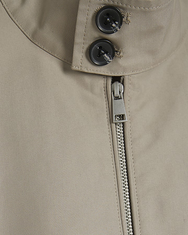 Beige Cotton Funnel Harrington Jacket