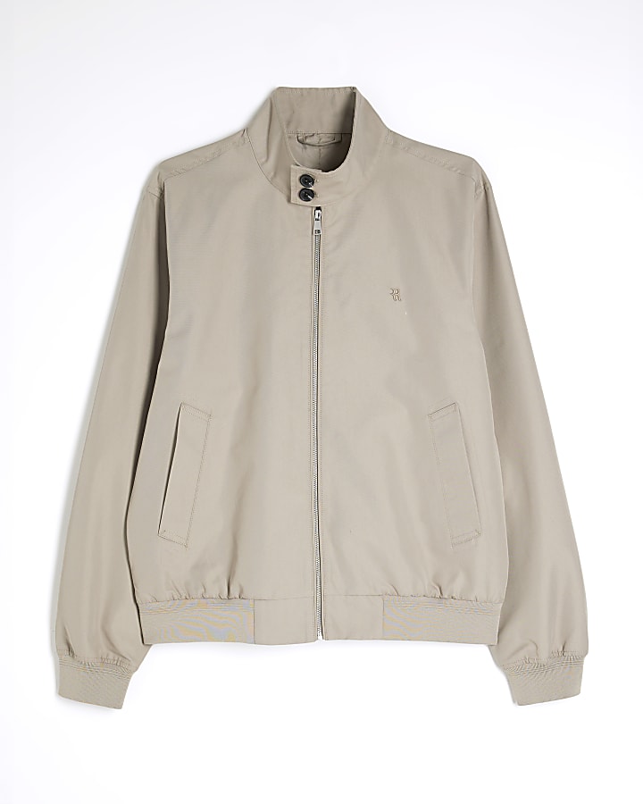 Beige Cotton Funnel Harrington Jacket