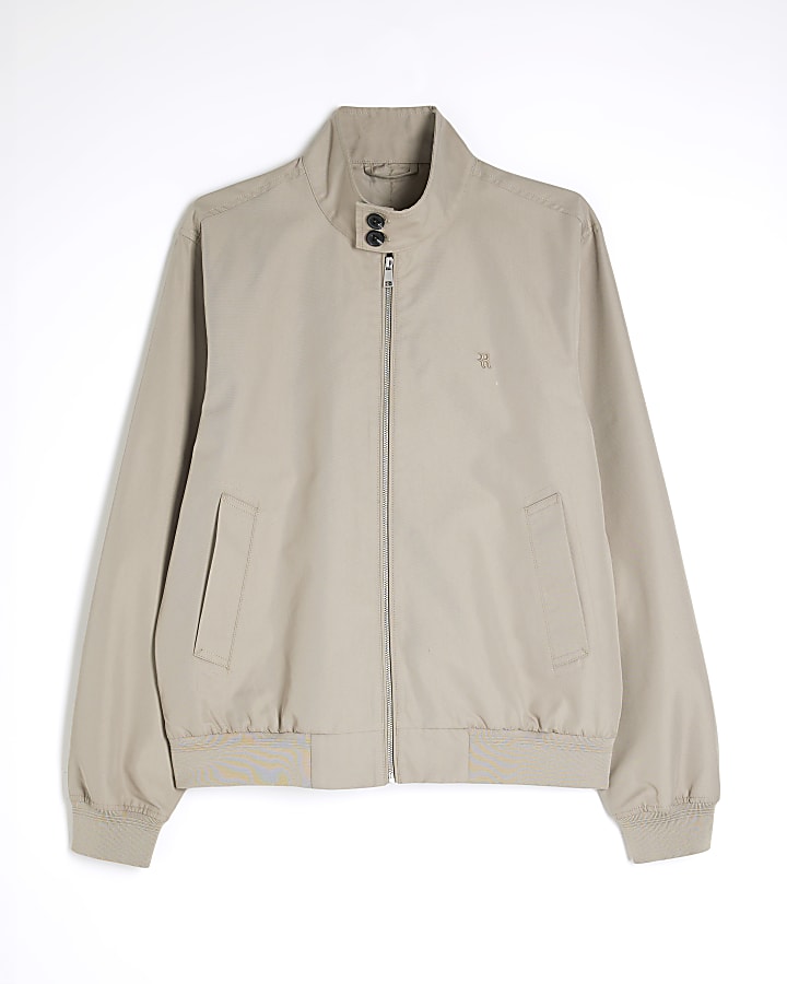 Stone Cotton Funnel Harrington Jacket