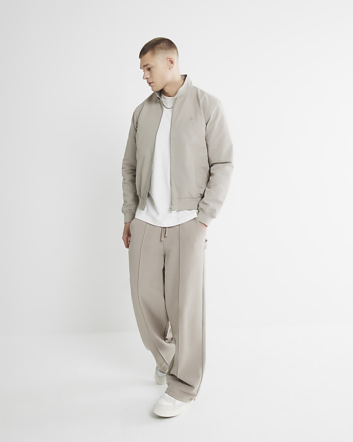 Beige Cotton Funnel Harrington Jacket