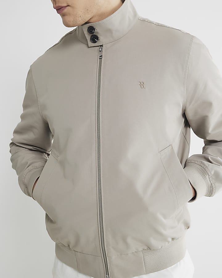 Beige Cotton Funnel Harrington Jacket