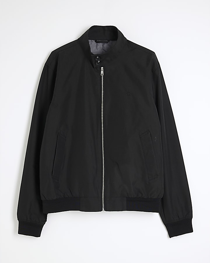 Black Cotton Funnel Harrington Jacket