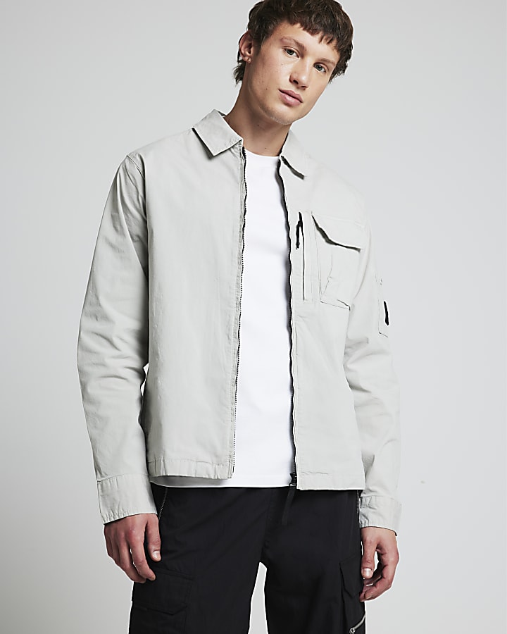 Grey Long Sleeve Utility Pocket Shacket