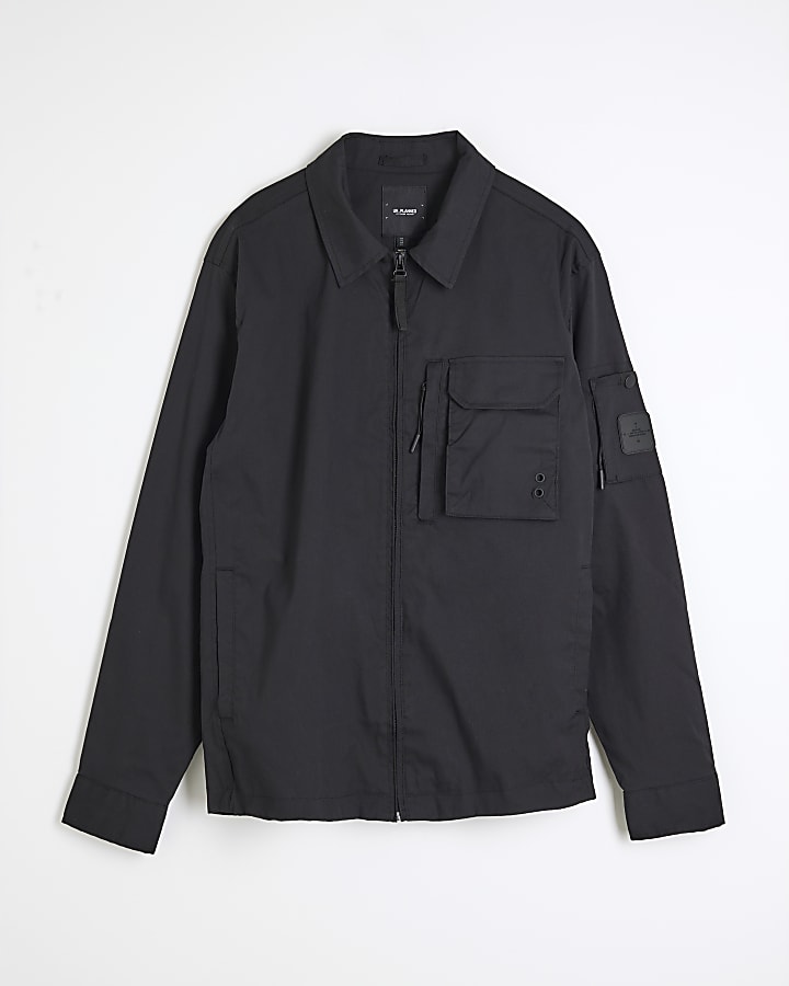 Black Long Sleeve Utility Pocket Shacket