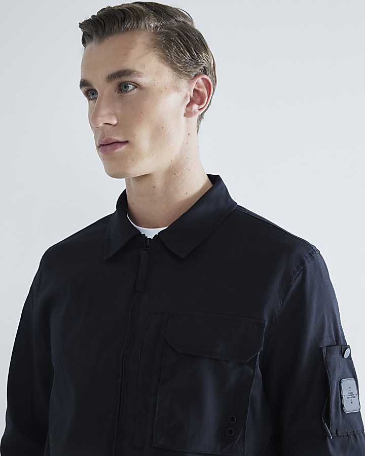 Black Long Sleeve Utility Pocket Shacket