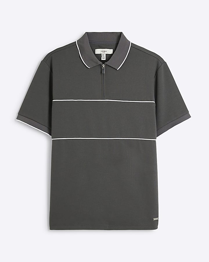 Grey Muscle Fit Block Polo Shirt