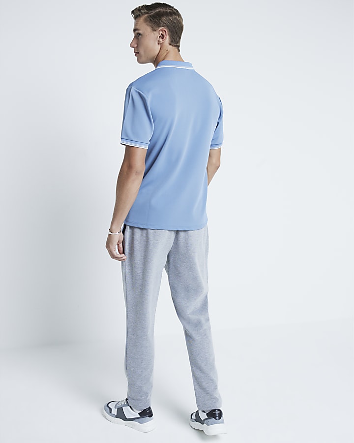 Blue Slim fit textured tipped polo shirt