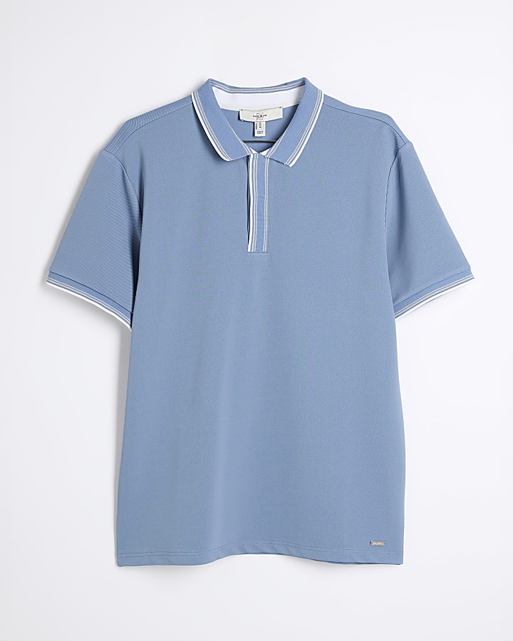 Blue Slim fit textured tipped polo shirt