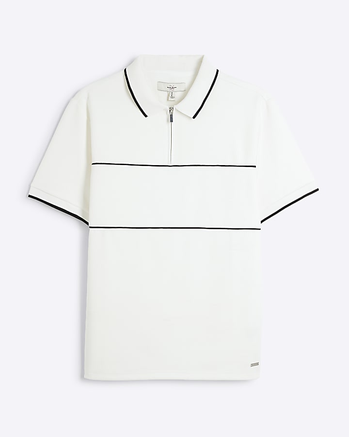 White Muscle Fit Block Polo Shirt