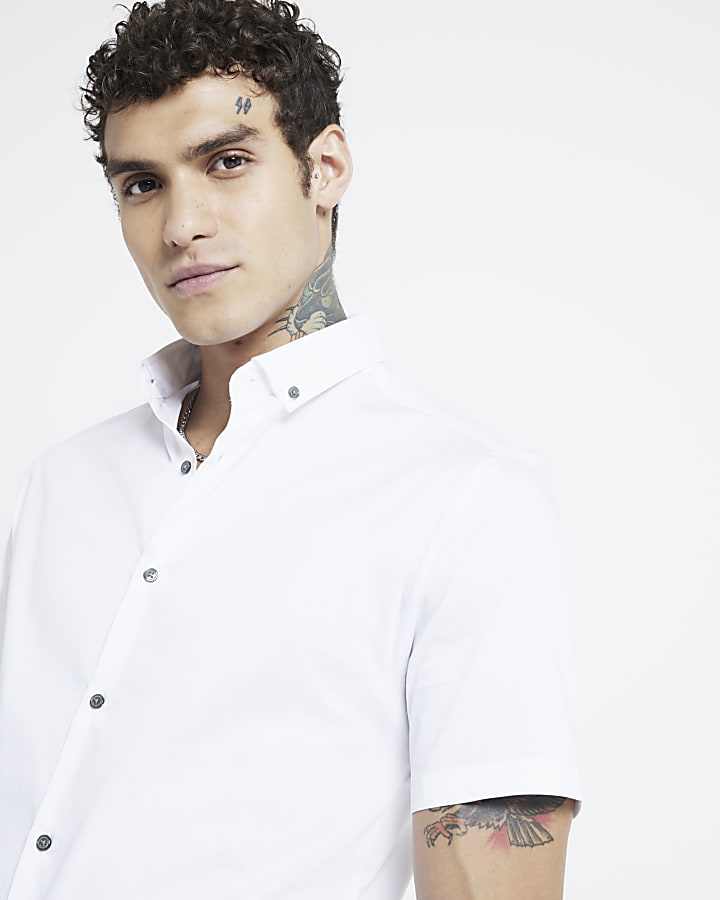 White muscle fit stretch poplin shirt