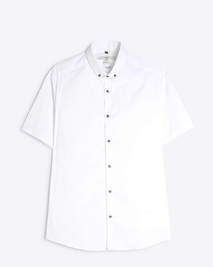 White muscle fit stretch poplin shirt